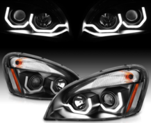 AmeriLite Projector Replacement Halogen Headlights Dual LED Bar Set For 2008-2017 Freightliner Cascadia (Pair) High/Low Beam Bulb Included, Vehicle Light Assembly, Black