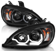 AmeriLite Black Projector Replacement Headlights Dual LED Bar Set For Freightliner Columbia (Pair) High/Low Beam Bulb Included