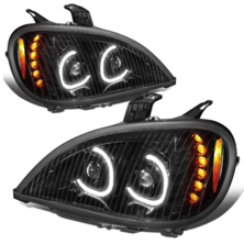 DNA MOTORING HL-HAY-003-BK Black Amber Signal Dual Halo LED DRL Projector Headlights Compatible with 2005-2017 Columbia,Left & Right Side