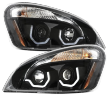EPIC LIGHTING OE Style Replacement Black Bezel LED Running Light Bar Projector Headlights Assembly Compatible for Freightliner 08-14 Cascadia | Left Right Pair