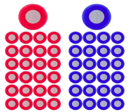 0020 PTP PRO TRUCKING PRODUCTS 25 red, 25 blue polyurethane glad hand grommet seals with screens