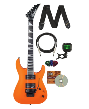 0024 Jackson Dinky Arch Top JS32 DKA Electric Guitar - Neon Orange Bundle with Cable, Tuner, Strap, Picks, and Austin Bazaar Instructional DVD