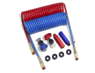 0024 GREPSPUD 15Ft Red and Blue Coiled Air Brake Lines with Aluminum Glad Hands Extension Rubber Seals