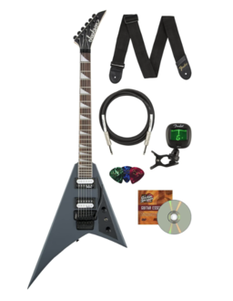 0026 Jackson JS Series Rhoads JS32 Electric Guitar Satin Gray Bundle with with 10ft Fender Instrument Cable, Strap, Fender Clip-on Tuner, Picks, and Austin Bazaar Instructional DVD