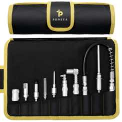 Grease Gun Couplers, 9 PCS Quick Connect Greasing Accessory Kit with Grease Gun Tips 12" Flex Hose & Roll Up Case, Perfect for Quick Release Grease Couplers to Reach Any Grease Fitting on Any Machine