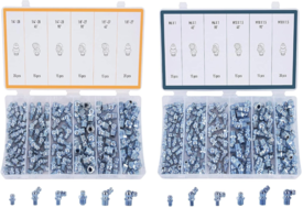 ZELCAN 230pc SAE & Metric Grease Fittings Kit Hydraulic Grease Zerk Assortment: 1/4" 1/8" M6 M10 Straight 45 90 Degree Zerks Galvanized Steel Set for Replacing Missing or Broken Zerk Grease Fittings
