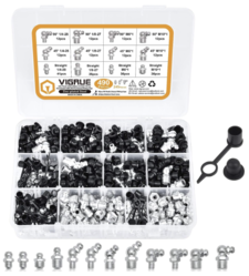 VIGRUE 490 PCS Grease Fitting Assortment Kit with 245 PCS SAE & Metric Grease Fittings and 245 PCS Caps,Standard Grease Zerks, Straight and Angled Perfect for Replacing Missing or Broken Zerk Fitting