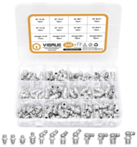VIGRUE Grease Fittings, 245 Pieces SAE & Metric Grease Fitting Assortment Kit, Standard Grease Fittings Grease Zerks, Straight and Angled Perfect for Replacing Missing or Broken Zerk Fitting
