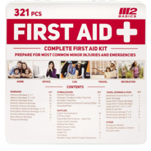 M2 BASICS Complete 321 Piece Emergency First Aid Kit | Business & Home Medical Supplies | Wall Mountable Hard Case | Office, Car, Travel, School, Camping, Hunting, Sports