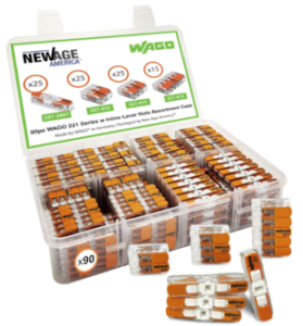 WAGO 221 Series 90pc Lever Nuts | Includes (25x 221-2401), (25x 221-412), (25x 221-413), (15x 221-415) | Compact Splicing Wire Connectors Assortment Pack | 221 Series Assortment with Case