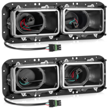 PARTSam Headlight Housing Base with H4 Plugs Wire Harnesses Stainless Steel Bezel Replacement for Kenworth T600 T800 W900, Peterbilt 379, Western Star 4900, Freightliner FLD Driver & Passenger Side