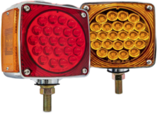 TRUE MODS Square 50 LED Pedestal Fender Light Set for 80€ Wide Semi-Truck [DOT FMVSS-108] [SAE S2T2I6P / AP2][Single Stud] Amber/Red Fender Mount Light Kenworth International Peterbilt Freightliner