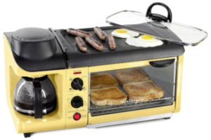 Nostalgia 3-in-1 Breakfast Station - Includes Coffee Maker, Non-Stick Griddle, and 4-Slice Toaster Oven - Versatile Breakfast Maker with Timer - Yellow
