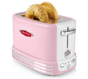 Nostalgia Retro Wide 2-Slice Toaster, Vintage Design With Crumb Tray, Cord Storage & 5 Toasting Levels, Pink