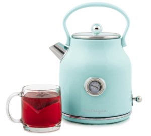 Nostalgia Retro Stainless Steel Electric Tea and Water Kettle, 1.7 Liters, Auto-Shut Off & Boil-Dry Protection, Water Level Indicator Window, Aqua