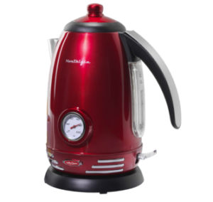 Nostalgia Retro Stainless Steel Electric Tea And Water Kettle, 1.7 Liters, Auto-Shut Off & Boil-Dry Protection, Water Level Indicator Window, Red