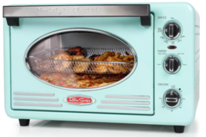 Nostalgia Large-Capacity 0.7-Cu. Ft. Capacity Multi-Functioning Retro Convection Toaster Oven, Fits 12 Slices of Bread and Two 12-Inch Pizzas, Built In Timer, Includes Baking Pan, Aqua