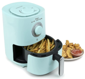 Nostalgia Personal Air Fryer 1-Quart, Compact Space Saving, Adjustable 30 Minute Timer and Temperature Up To 400℉, Non-Stick Dishwasher Safe Basket, Portion Control, Aqua