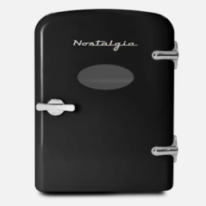 Nostalgia Retro 6-Can Personal Cooling and Heating Mini Refrigerator with Eraser Board Door Carry Handle and Display Window for Home, Office, Car, Boat or Dorm Room, Black