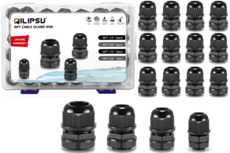 QILIPSU NPT Cable Gland Kits, Strain Relief IP68 Waterproof Nylon Cord Connector, 1/4" 3/8" 1/2" 3/4" 32pcs Wire Pass Through Grip