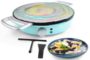 Nostalgia 12-Inch Spinning Crepe Maker for Pancake Breakfast Art with Non-Stick Cooking Griddle, Spatula and Batter Spreader Included