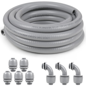 Elecoman 1-1/4 inch 50ft Liquid-Tight Conduit and Connector Kit,Flexible Non Metallic Liquid Tight Electrical Conduit Kit with 5 Straight and 3 90-Degree Conduit Connector Fittings,1in. Dia…