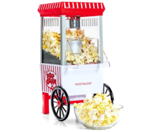 Nostalgia Popcorn Maker, 12 Cups, Hot Air Popcorn Machine with Measuring Cap, Oil Free, Vintage Movie Theater Style, White & Red