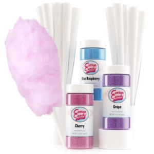 Cotton Candy Express Floss Sugar Variety Pack with 3 - 11oz Plastic Jars of Cherry, Blue Raspberry & Grape Flossing Sugars Plus 50 Paper Cotton Candy Cones