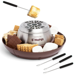 Nostalgia Tabletop Indoor Electric S'mores Maker - Smores Kit With Marshmallow Roasting Sticks and 4 Trays for Graham Crackers, Chocolate, and Marshmallows - Movie Night Supplies - Brown
