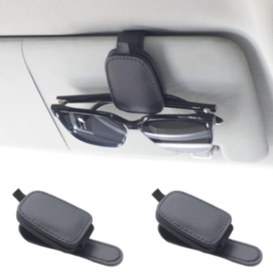 Yuoyar 2 Packs Sunglasses Holders for Car Visor - Magnetic Leather Sunglasses Holder and Ticket Card Clip - Car Visor Accessories (Black)
