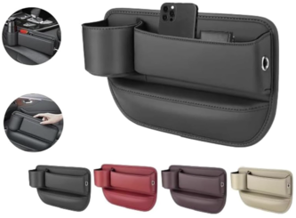 Car Leather Cup Holder Gap Bag, Seat Gap Storage Box with Water Cup Holder, Adjustable Car Seat Storage Box, Leather Cup Holder Gap Bag with Cup Holder for Phones Glasses Keys Cards (Red, Mix)