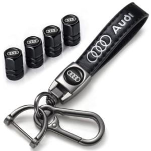 for Audi Car Tire Valve Caps&Car Key Chain for Audi A1 A3 RS3 A4 A5 A6 A7 RS7 A8 Q3 Q5 Q7 R8 S Series,Leather Car Keychain Keyring/4pcs Car Tire Dust Caps,Car Key Chain and Valve Caps Replacement