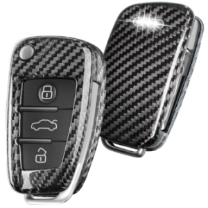 T-carbon for Audi Key Fob Cover with Keychain Lanyard,Real Glass Fiber Key Case Protector Fit for Audi A1 A3 A4 A6 A8 Quattro Q2 Q3 Q7 R8 RS3 RS6 S3 S6 TT TTS Keyless Smart Key Fob-Silver Black