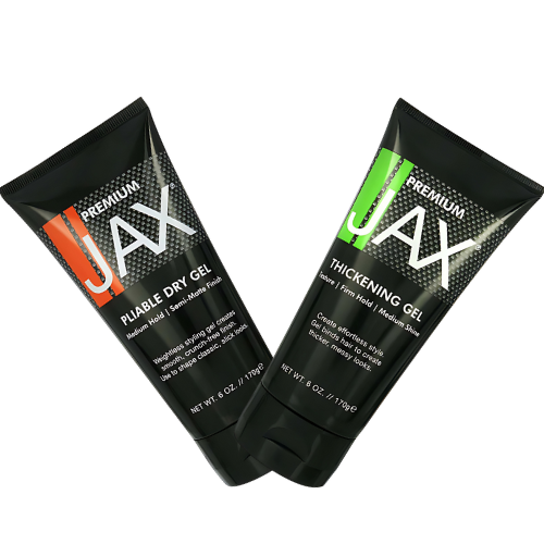 JAX Pliable Dry Gel is a fast-drying, flexible hold that will keep your style in place, yet still allow easy manipulation. The latest technology, AC-13102, is a unique, quick-drying, lightweight formula that is non-greasy and non-flaky. This gel is so light it feels weightless and appears invisible as it holds your style in place all day long. Use to shape classic, slick looks. JAX Thickening Gel binds to hair to create thicker and fuller looks with a firm hold and messy texture. Infused with Amazon White Clay (Kaolin) to nourish hair, eliminate toxins and swell the hair shaft for instantly thicker, healthier hair. Apply a small amount to dry or towel-dried hair, and style as desired.